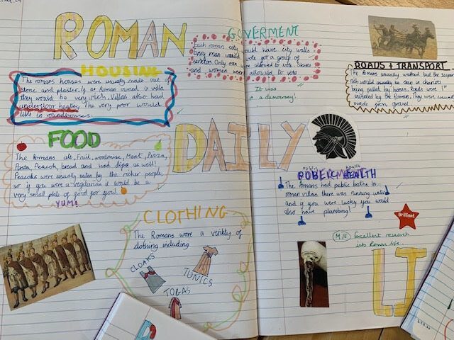 Year 5 Roman double-page spreads, Copthill School