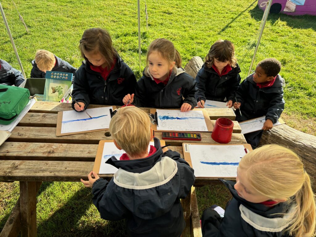 Water colour creativity in the yurt&#8230;, Copthill School