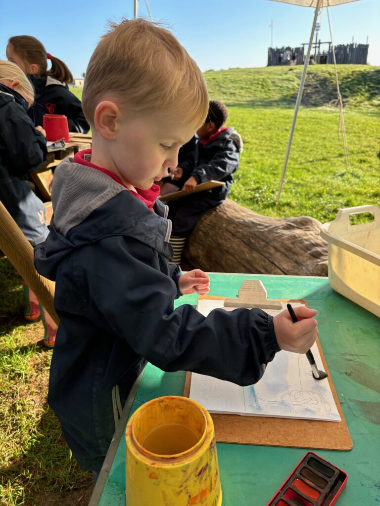 Water colour creativity in the yurt&#8230;, Copthill School