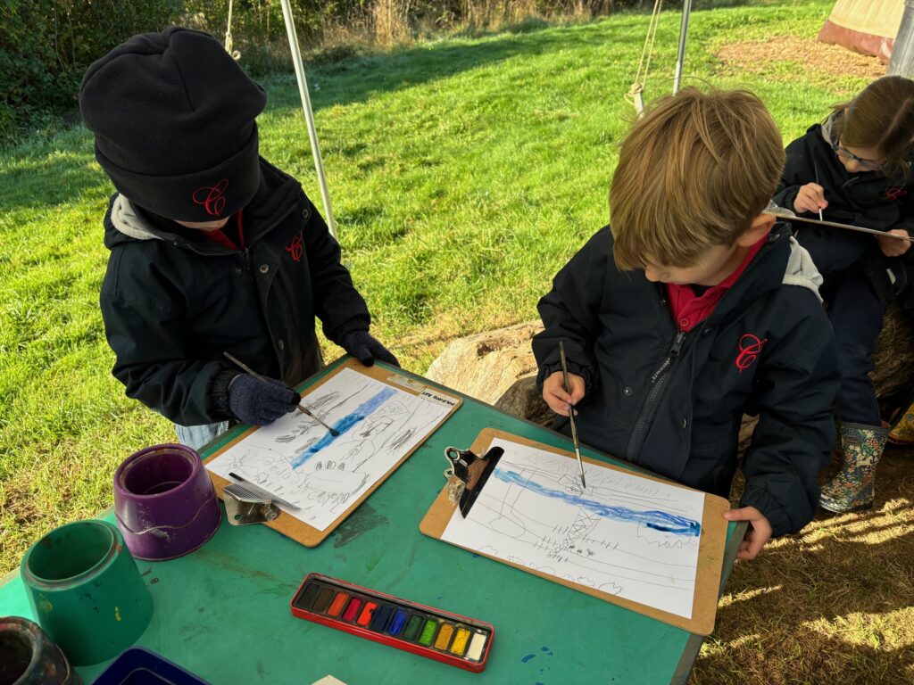 Water colour creativity in the yurt&#8230;, Copthill School