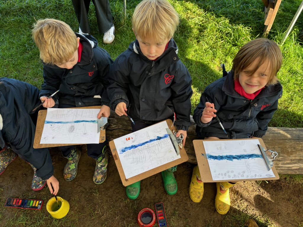 Water colour creativity in the yurt&#8230;, Copthill School