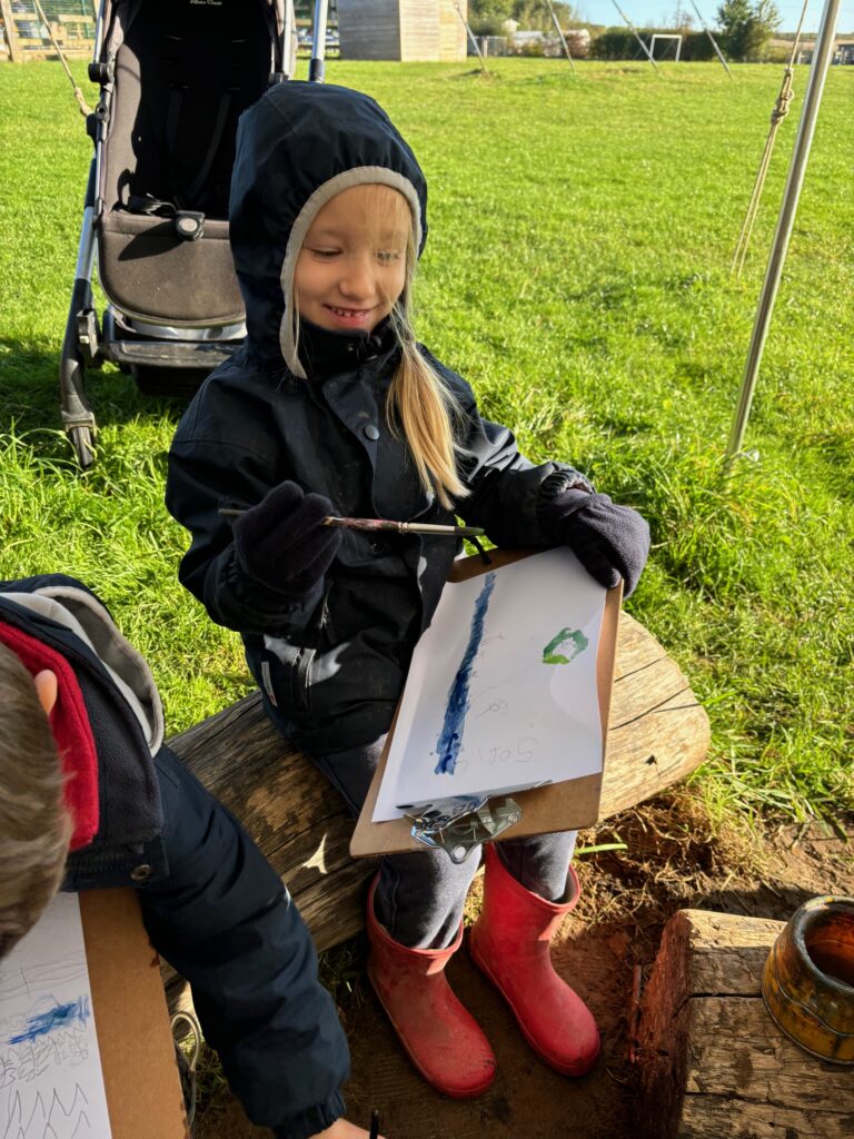 Water colour creativity in the yurt&#8230;, Copthill School