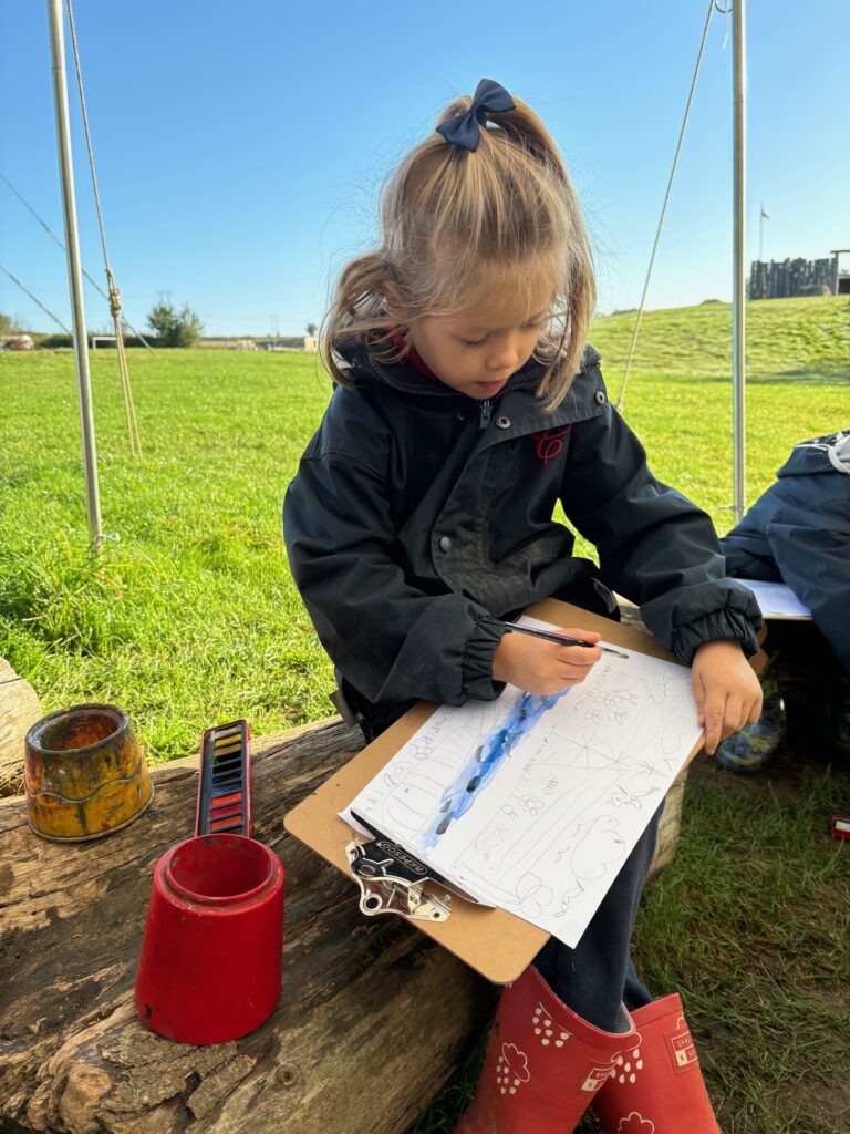 Water colour creativity in the yurt&#8230;, Copthill School