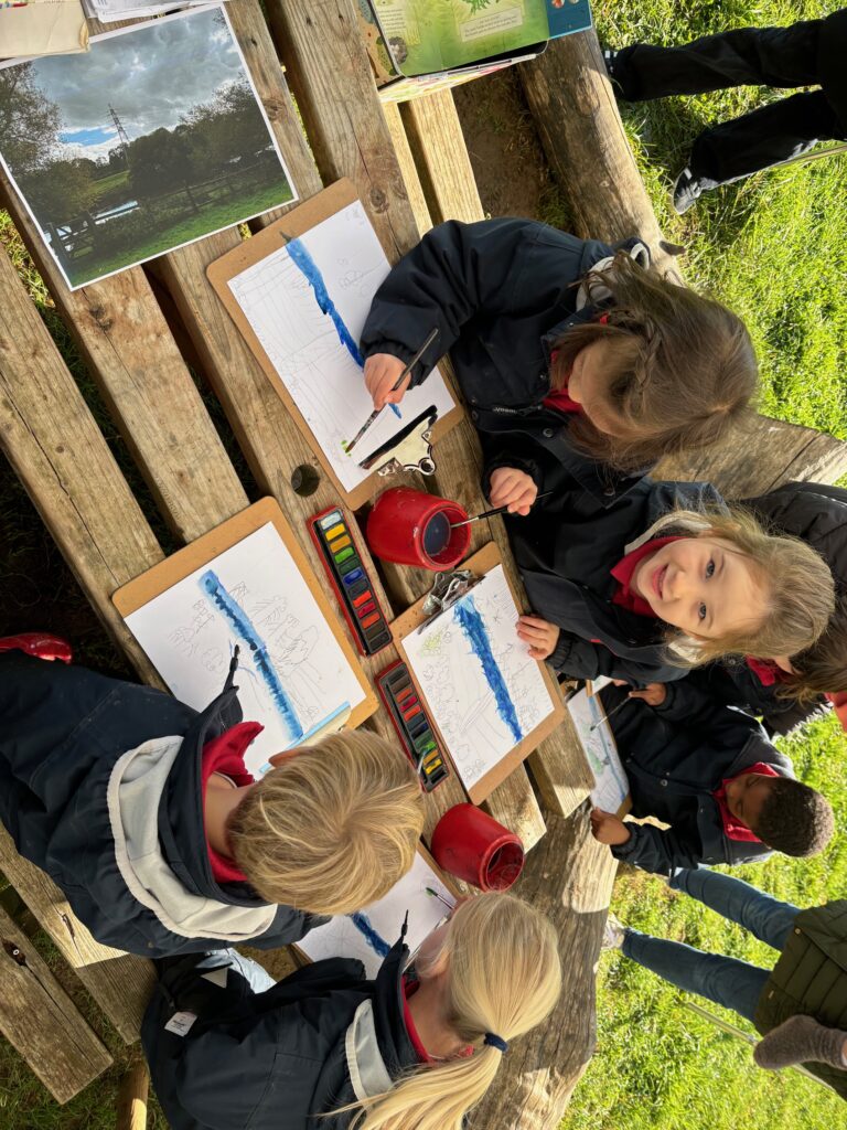 Water colour creativity in the yurt&#8230;, Copthill School