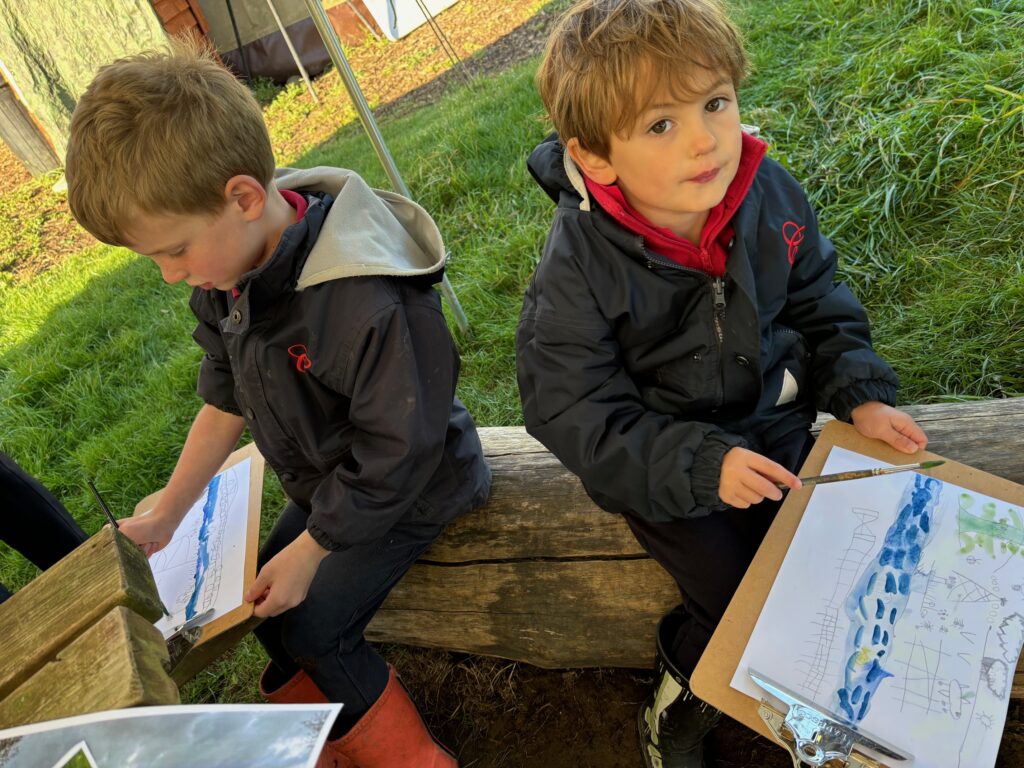 Water colour creativity in the yurt&#8230;, Copthill School