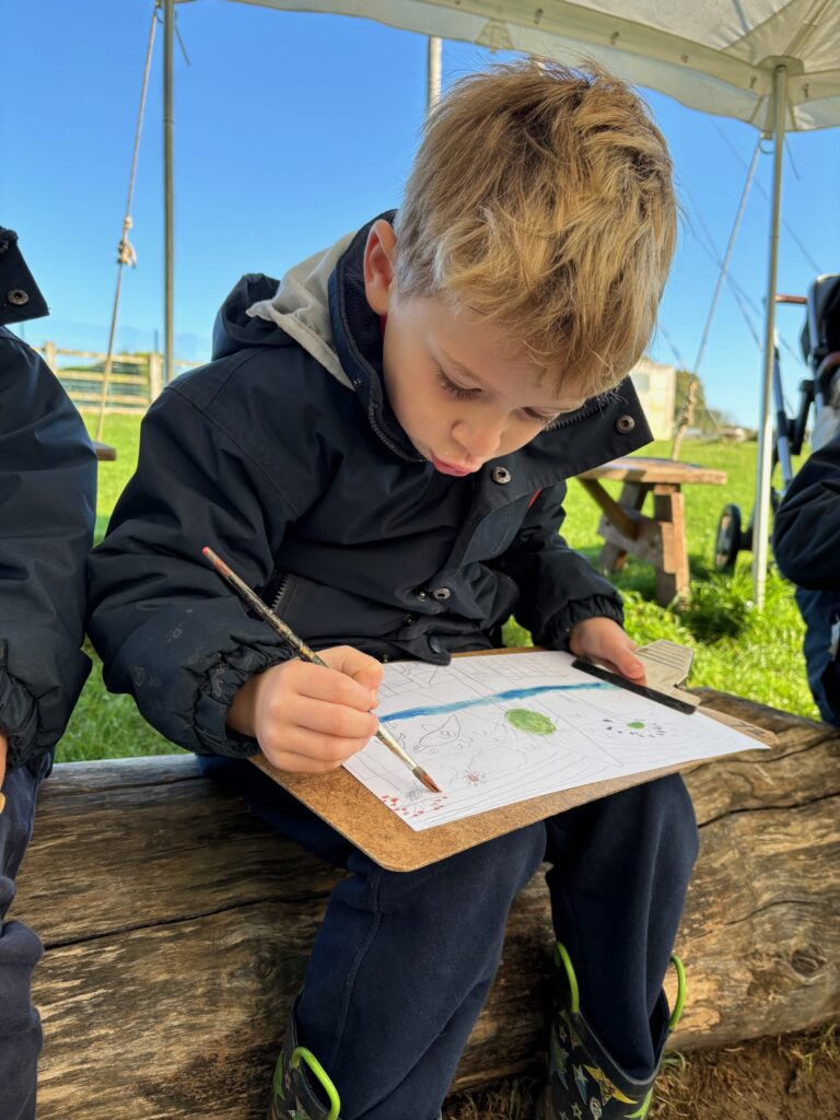 Water colour creativity in the yurt&#8230;, Copthill School