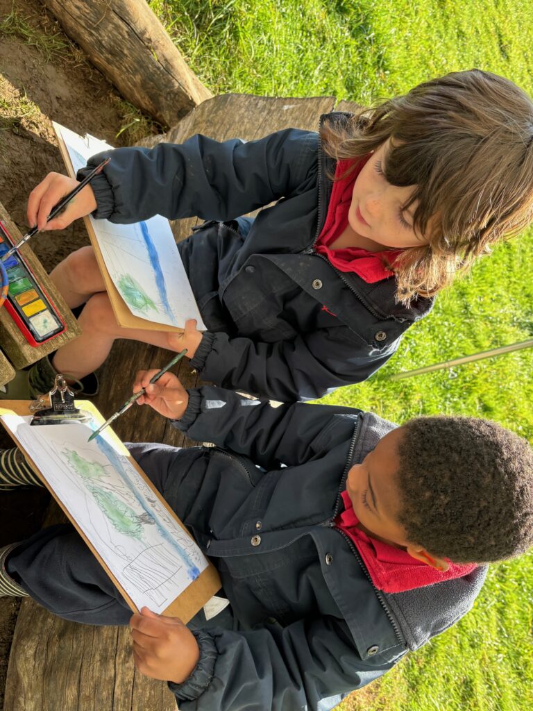 Water colour creativity in the yurt&#8230;, Copthill School