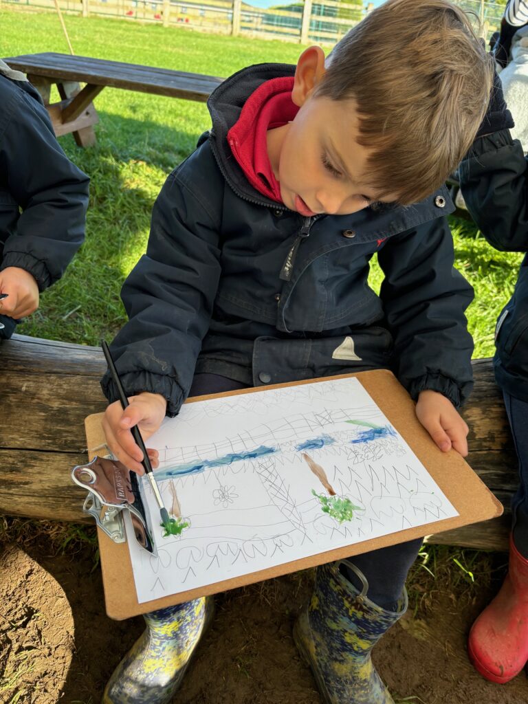 Water colour creativity in the yurt&#8230;, Copthill School