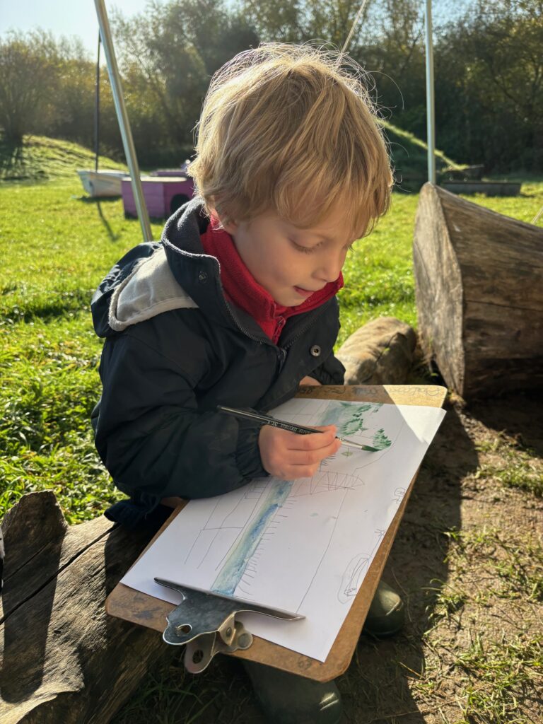 Water colour creativity in the yurt&#8230;, Copthill School