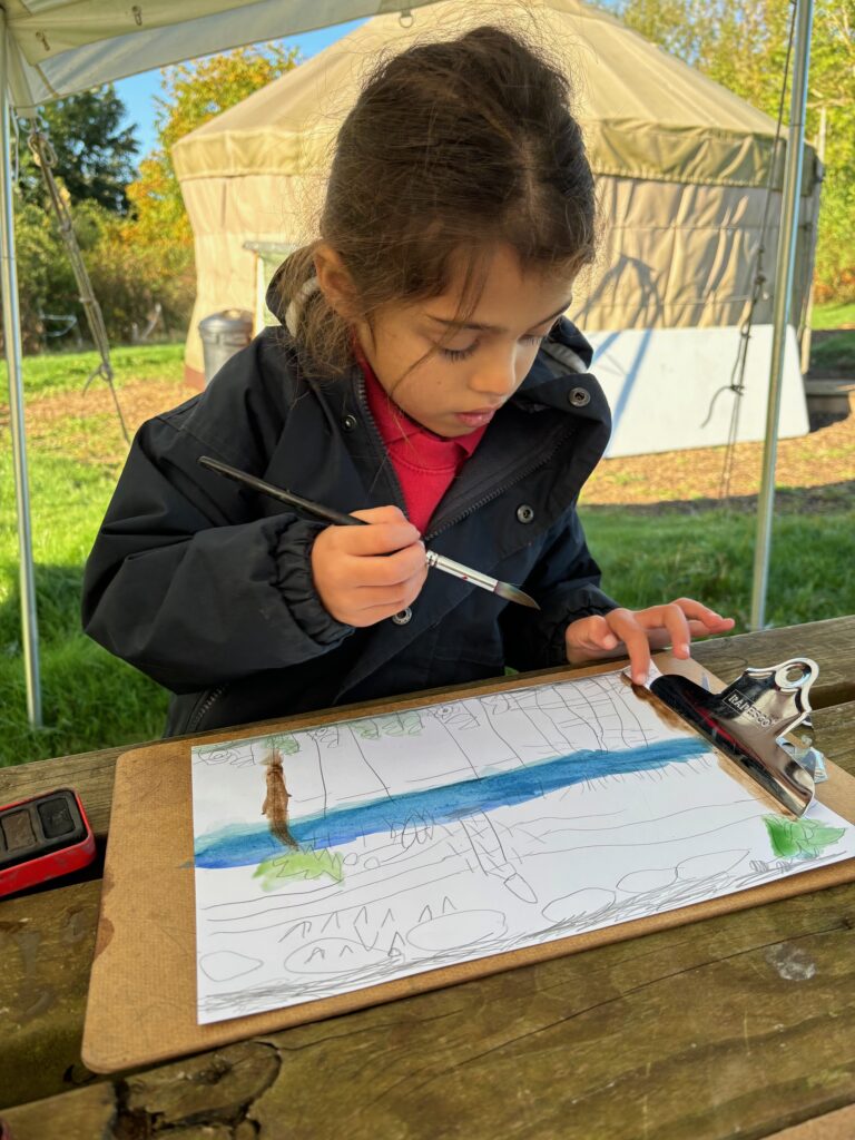 Water colour creativity in the yurt&#8230;, Copthill School