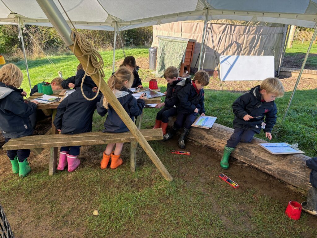 Water colour creativity in the yurt&#8230;, Copthill School