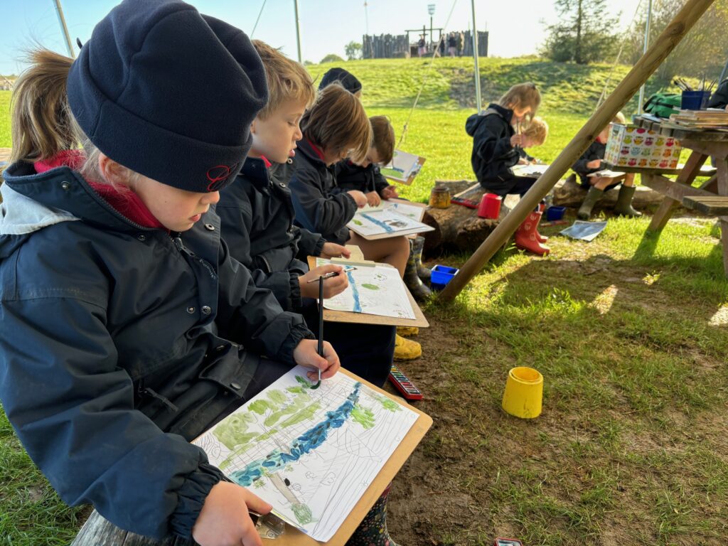 Water colour creativity in the yurt&#8230;, Copthill School