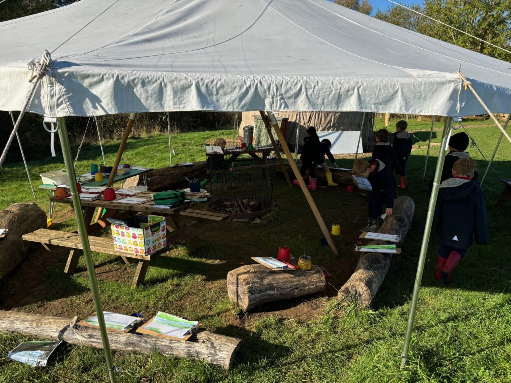 Water colour creativity in the yurt&#8230;, Copthill School