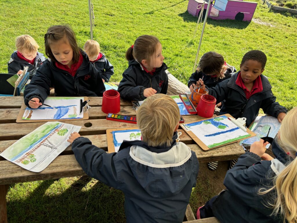 Water colour creativity in the yurt&#8230;, Copthill School