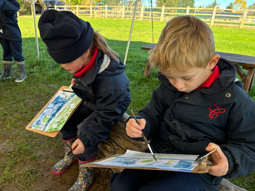 Water colour creativity in the yurt&#8230;, Copthill School