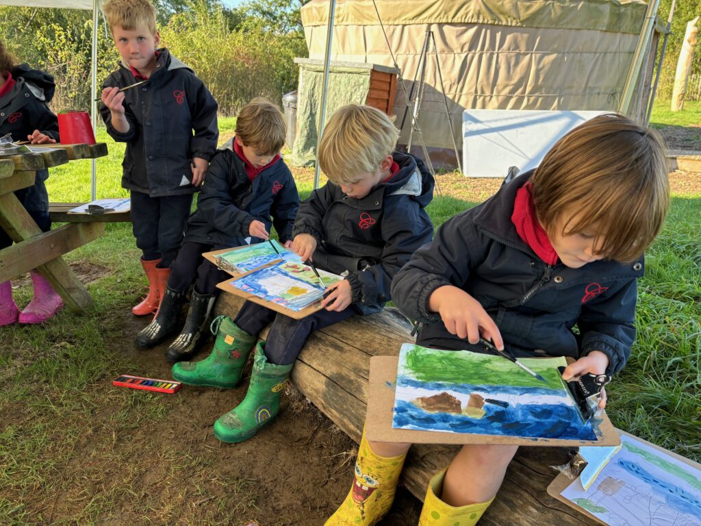 Water colour creativity in the yurt&#8230;, Copthill School