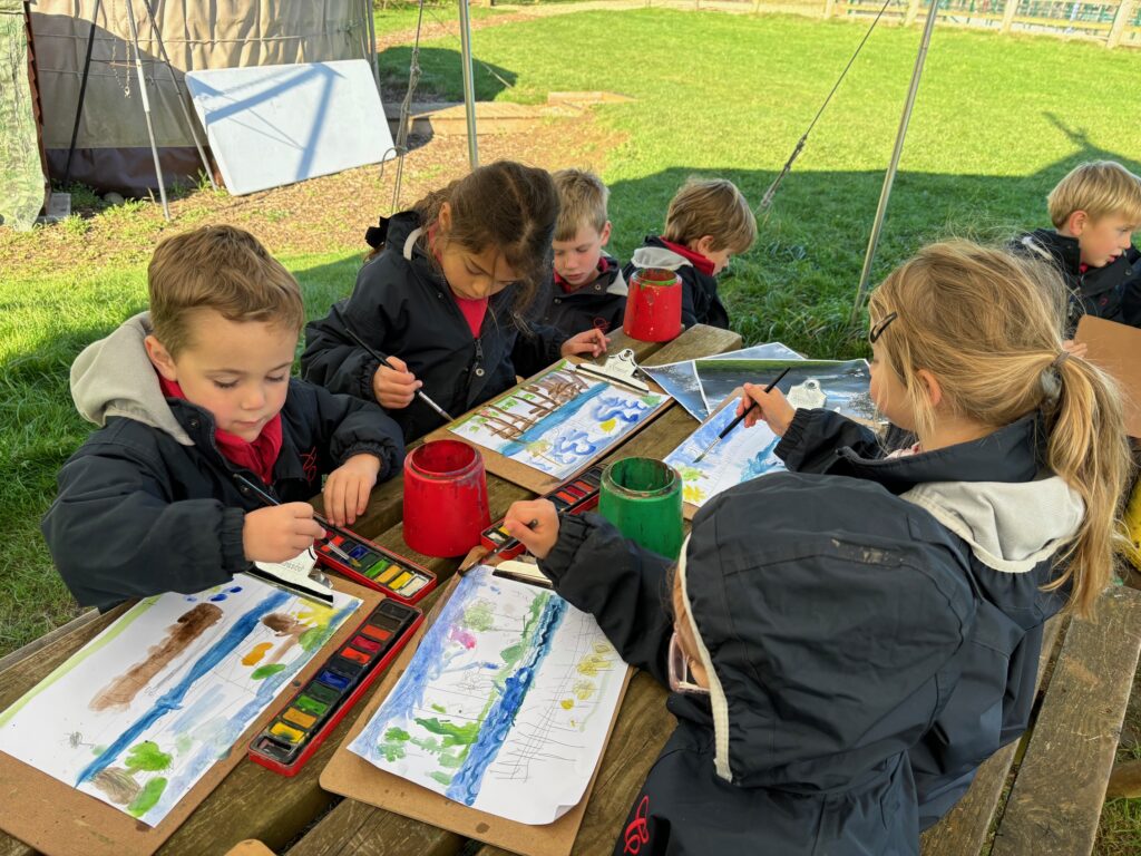 Water colour creativity in the yurt&#8230;, Copthill School