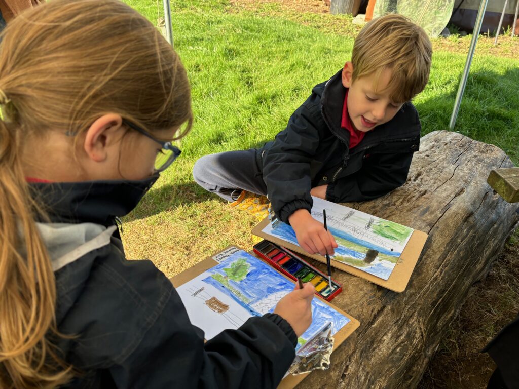 Water colour creativity in the yurt&#8230;, Copthill School