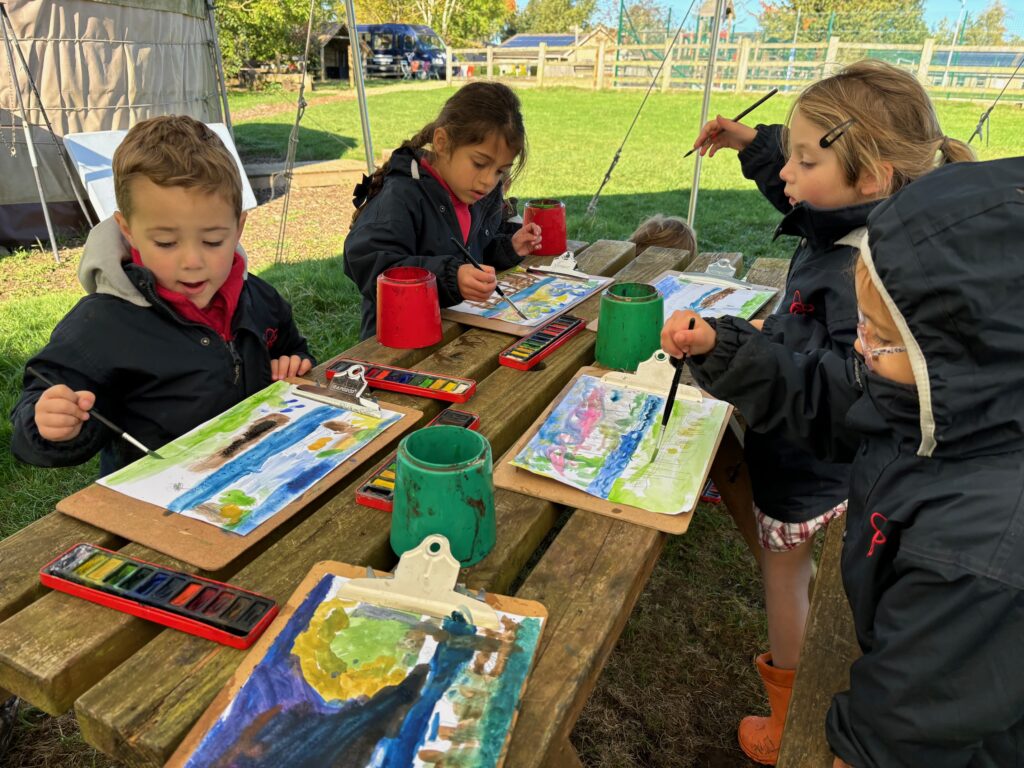 Water colour creativity in the yurt&#8230;, Copthill School