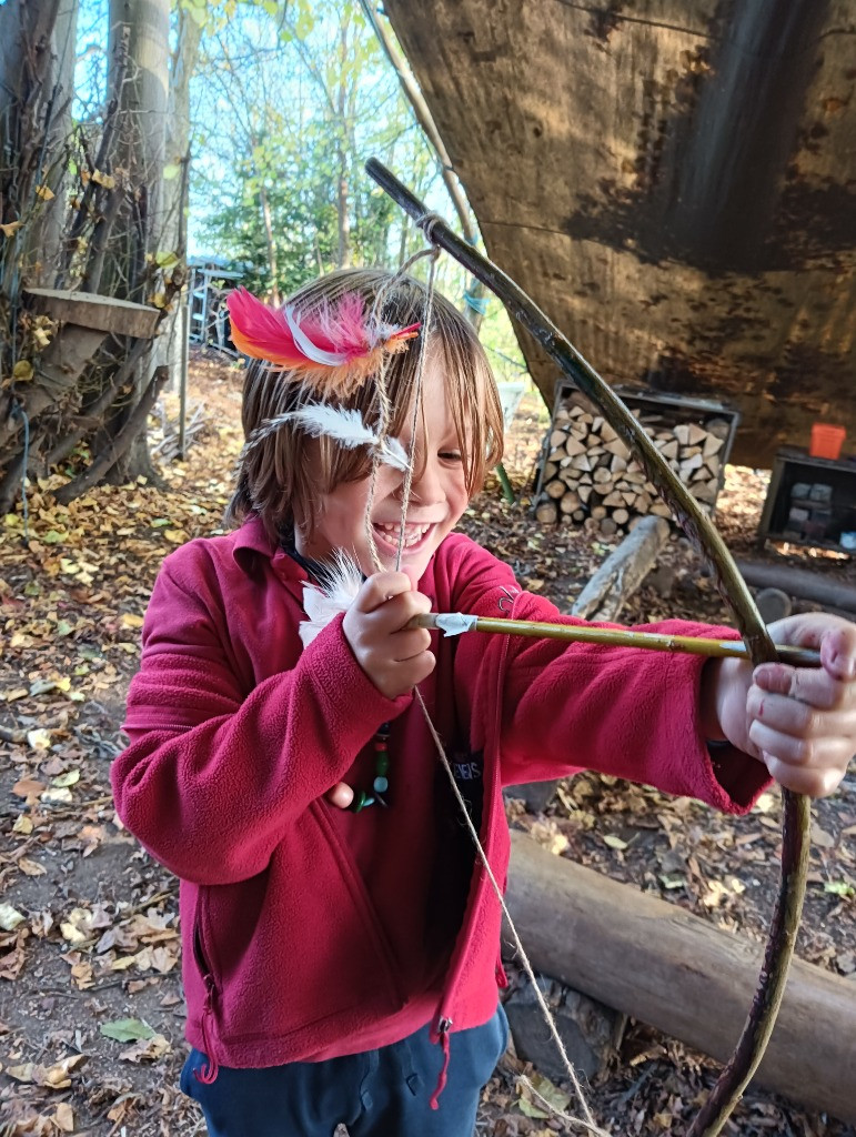 Native American Experience Day at Forest School &#8211; Making Bows and Arrows., Copthill School