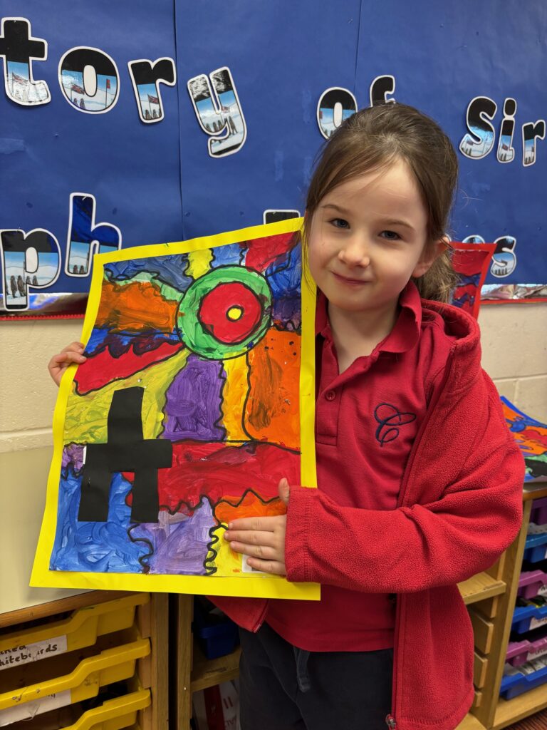 Ted Harrison style Inukshuk artwork, Copthill School